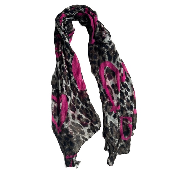 BROWN / BLACK / PINK LEOPARD PRINT LIGHT WEIGHT SHEER SCARF - Picture 2 of 4